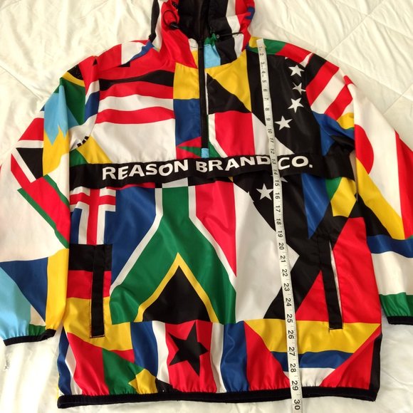 REASON Brand‎ Windbreaker Jacket Men's L Multicolor Abstract 1/4 Zip Hood Lining - Picture 14 of 14